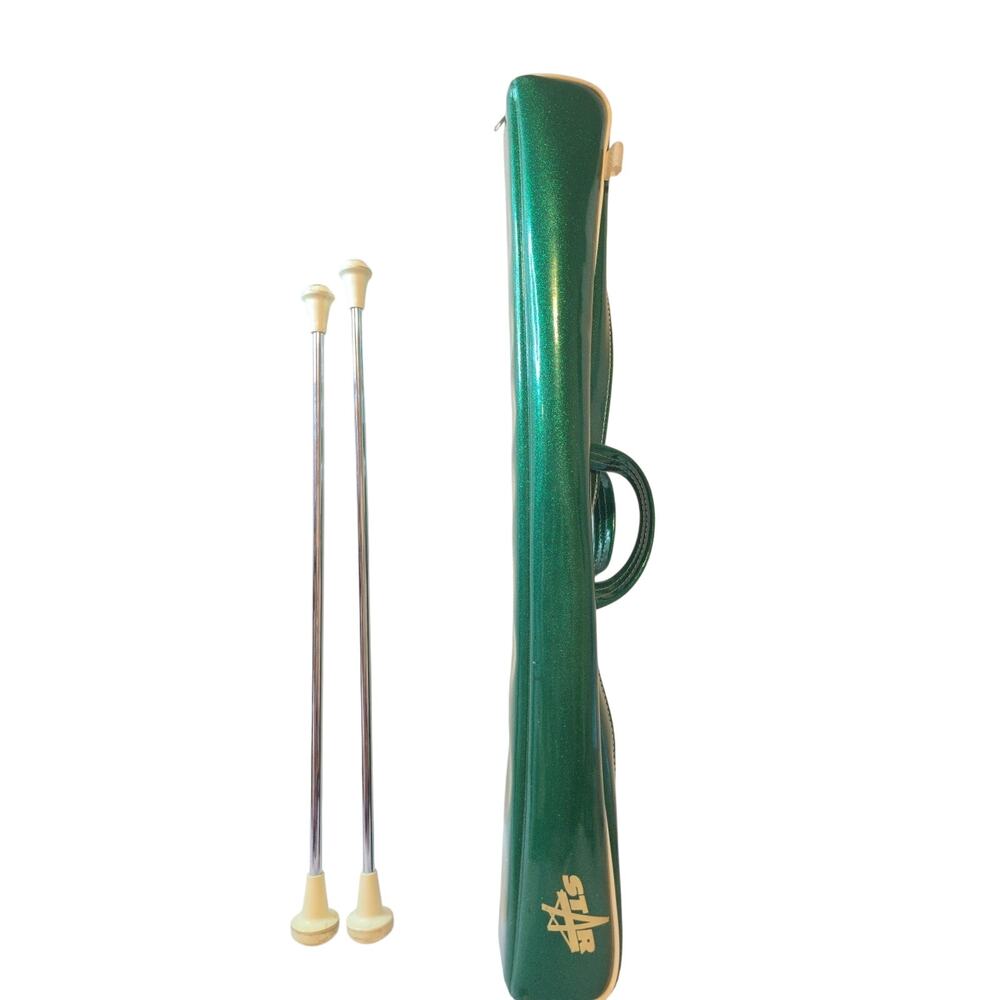 Baton X2 With Carrying Case Star Glitter Sparkle Green Bag Tote Baton Vintage